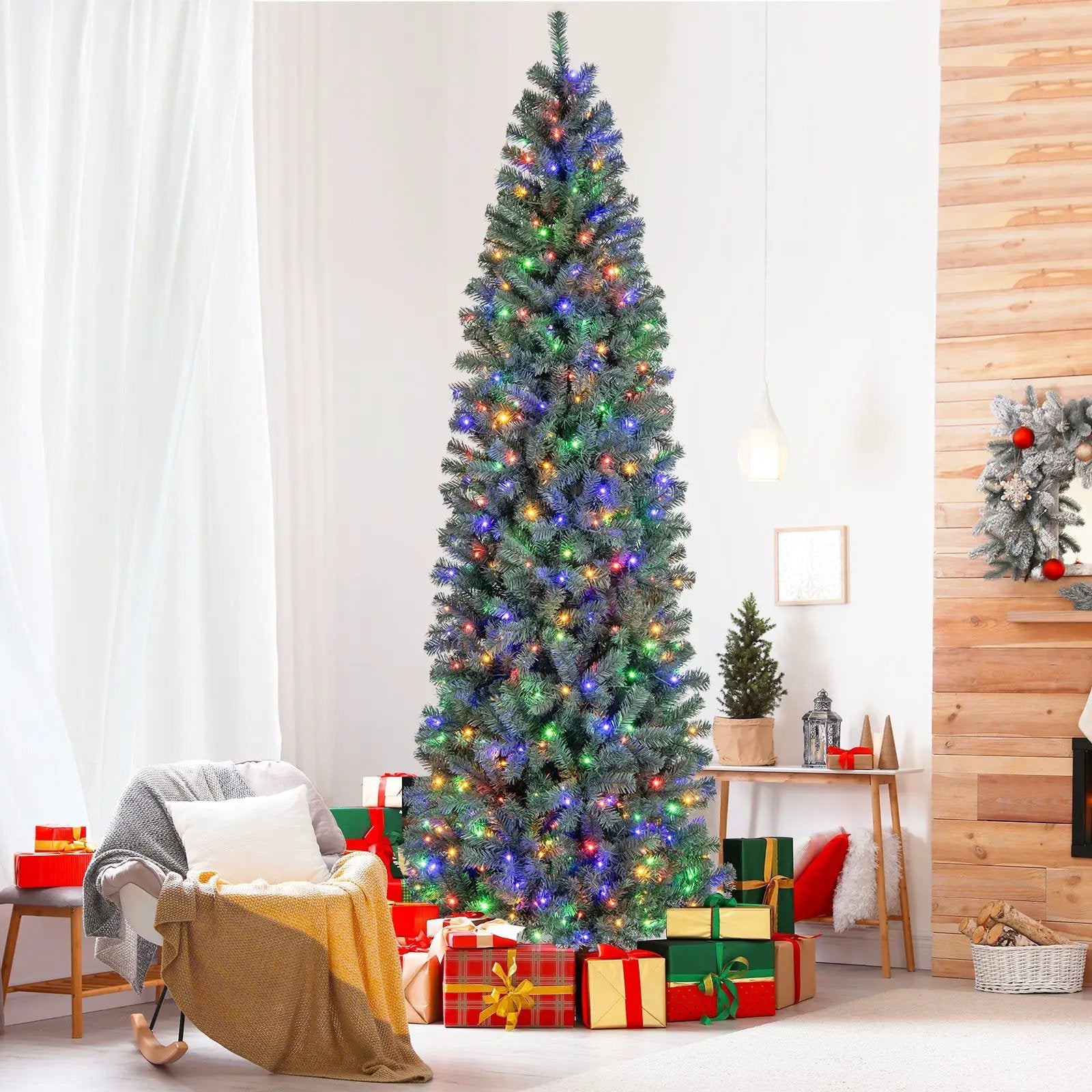 Pre-Lit Blue Artificial Christmas Tree Slim with 9 Lighting Modes by DirectDeals