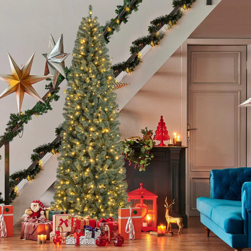 Pre-Lit Blue Artificial Christmas Tree Slim with 9 Lighting Modes by DirectDeals