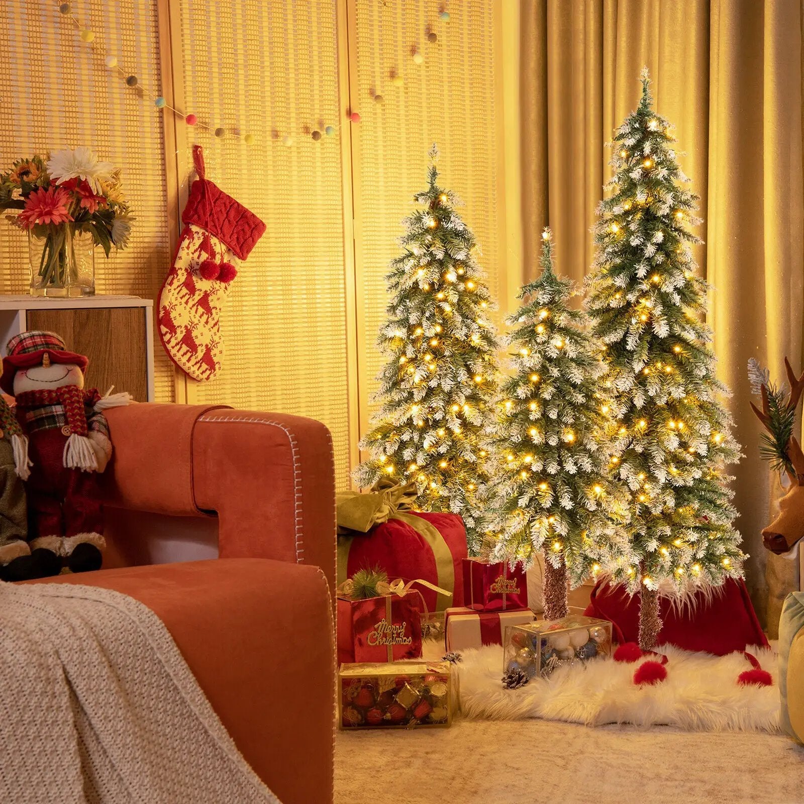 Pre-Lit Christmas Tree Set of 3 - Snowy and Slim by DirectDeals