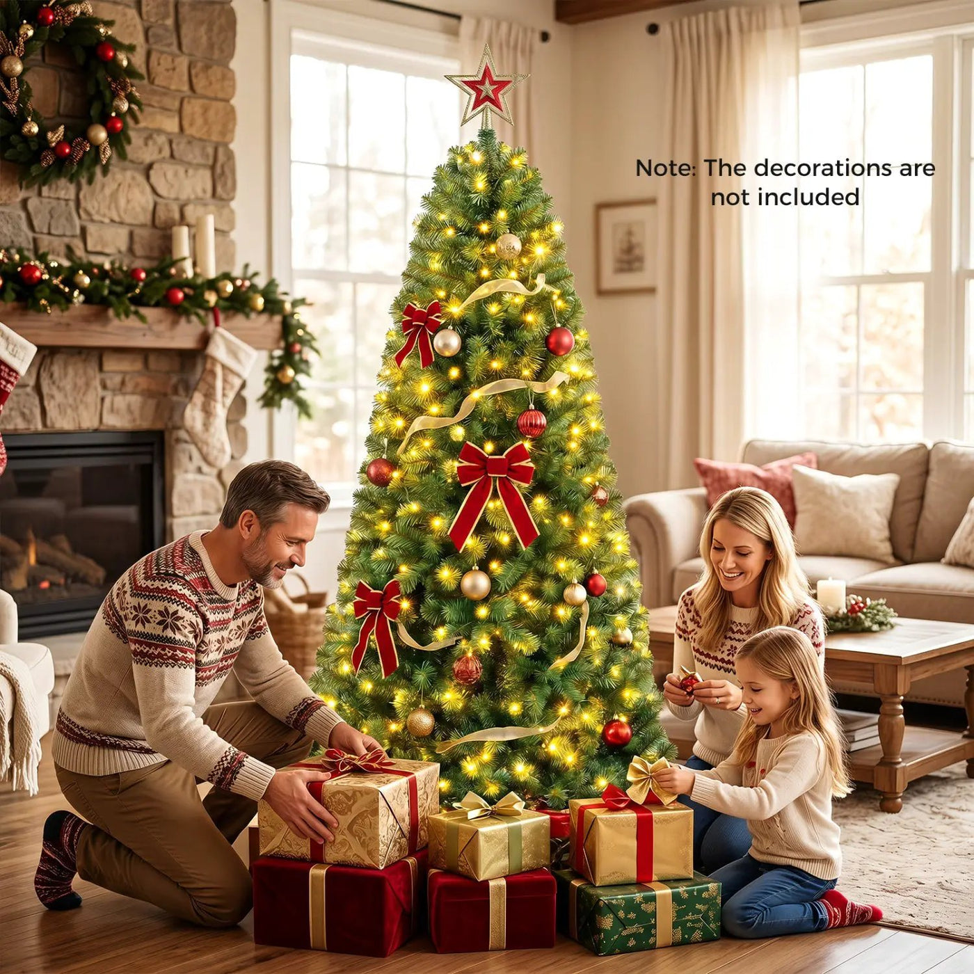 6-8 Ft Pre-Lit Artificial Christmas Tree with Remote Control by DirectDeals