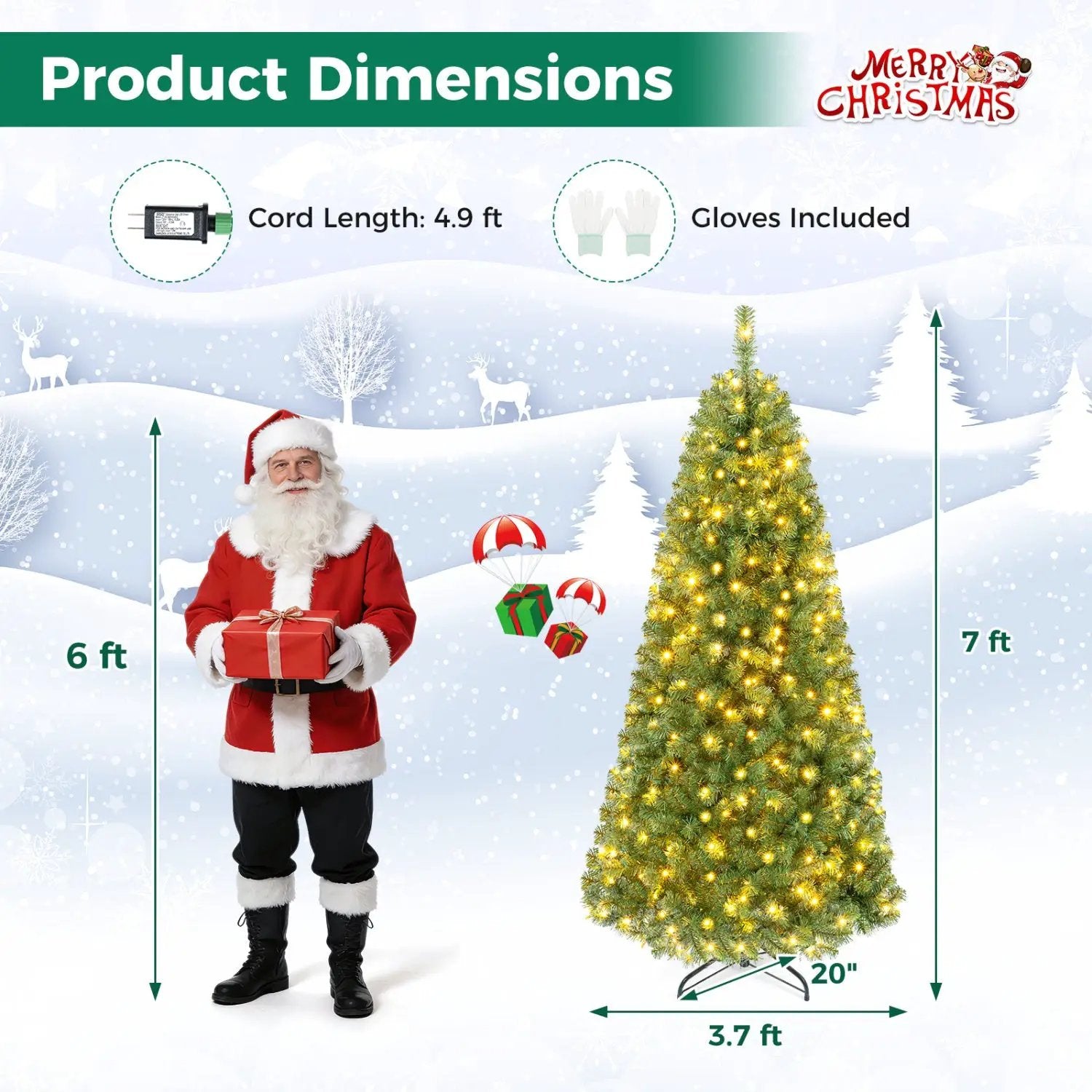 6-8 Ft Pre-Lit Artificial Christmas Tree with Remote Control by DirectDeals