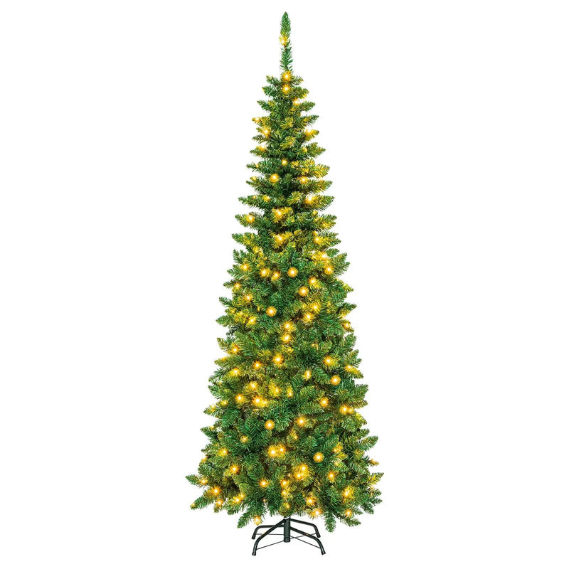 4.5 ft Pre-Lit Premium Hinged Artificial Fir Pencil Christmas Tree with LED Lights by DirectDeals
