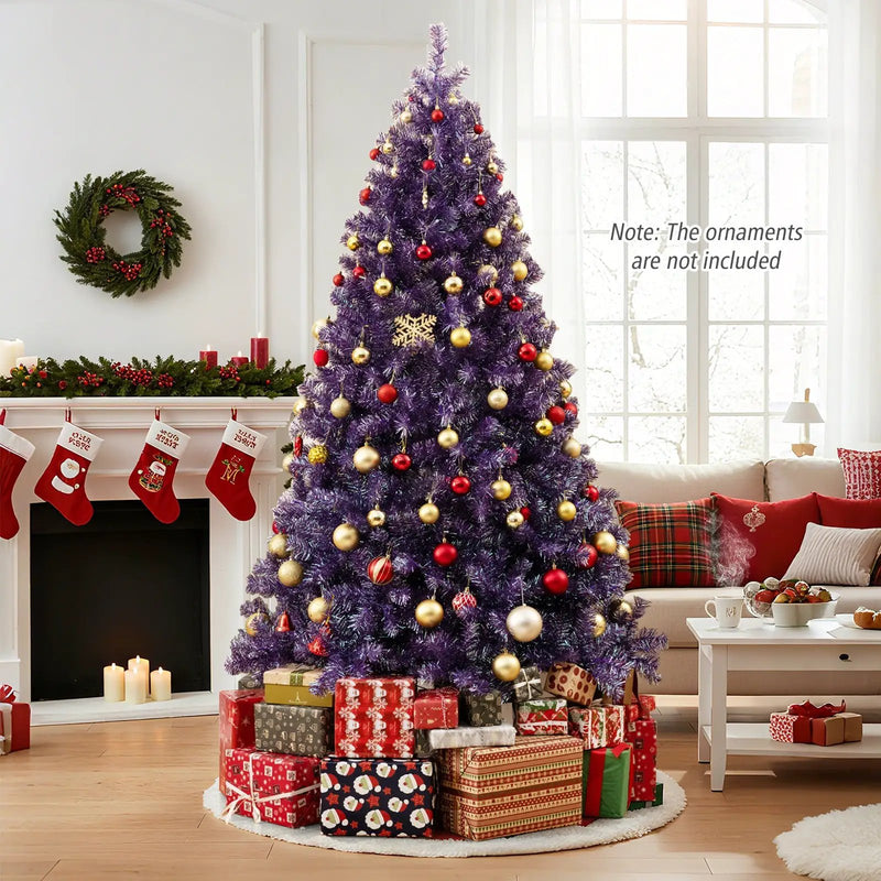 Pre-Lit Tinsel Christmas Tree Artificial Xmas Tree with Lush Branch Tips and Warm White LED Lights by DirectDeals