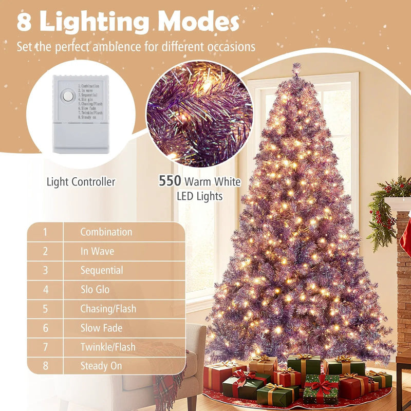 Pre-Lit Tinsel Christmas Tree Artificial Xmas Tree with Lush Branch Tips and Warm White LED Lights by DirectDeals
