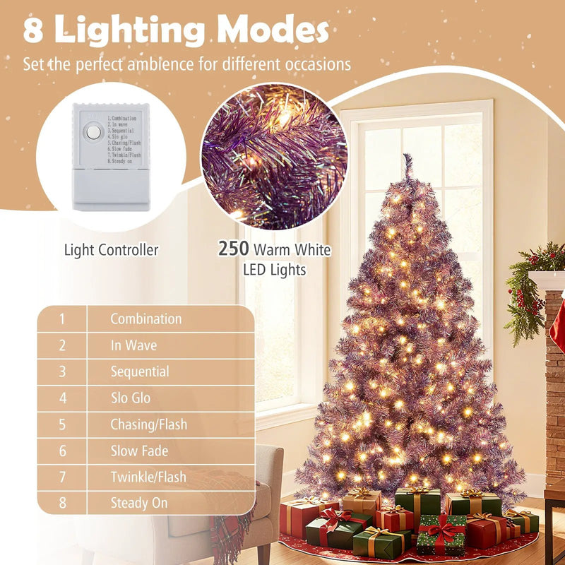Pre-Lit Tinsel Christmas Tree Artificial Xmas Tree with Lush Branch Tips and Warm White LED Lights by DirectDeals