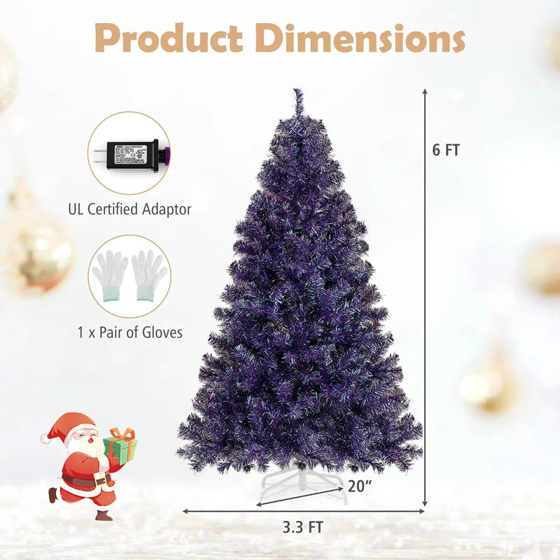 Pre-Lit Tinsel Christmas Tree Artificial Xmas Tree with Lush Branch Tips and Warm White LED Lights by DirectDeals