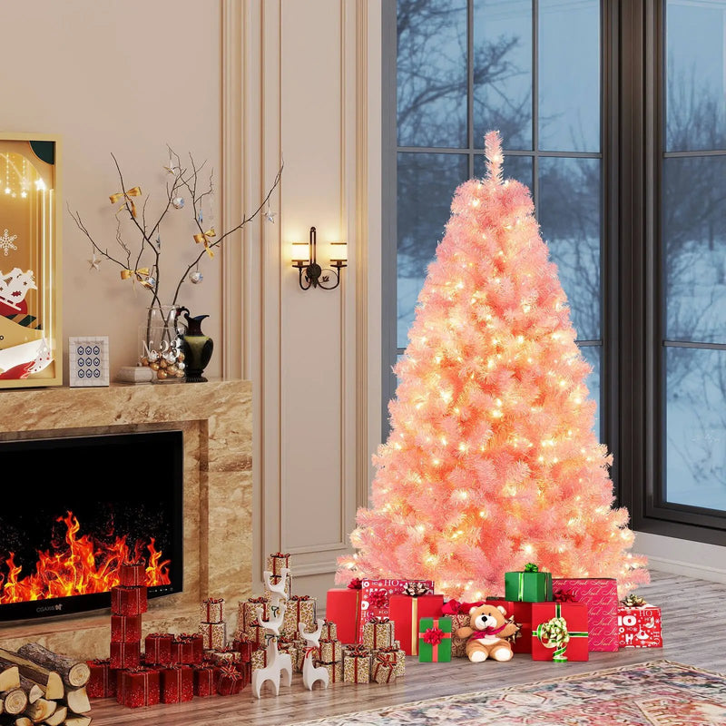 Pre-Lit Tinsel Christmas Tree Artificial Xmas Tree with Lush Branch Tips Holiday Decoration by DirectDeals