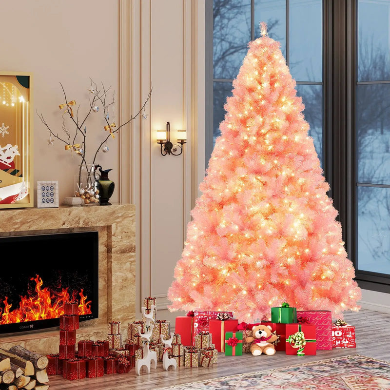 Pre-Lit Tinsel Christmas Tree Artificial Xmas Tree with Lush Branch Tips Holiday Decoration by DirectDeals