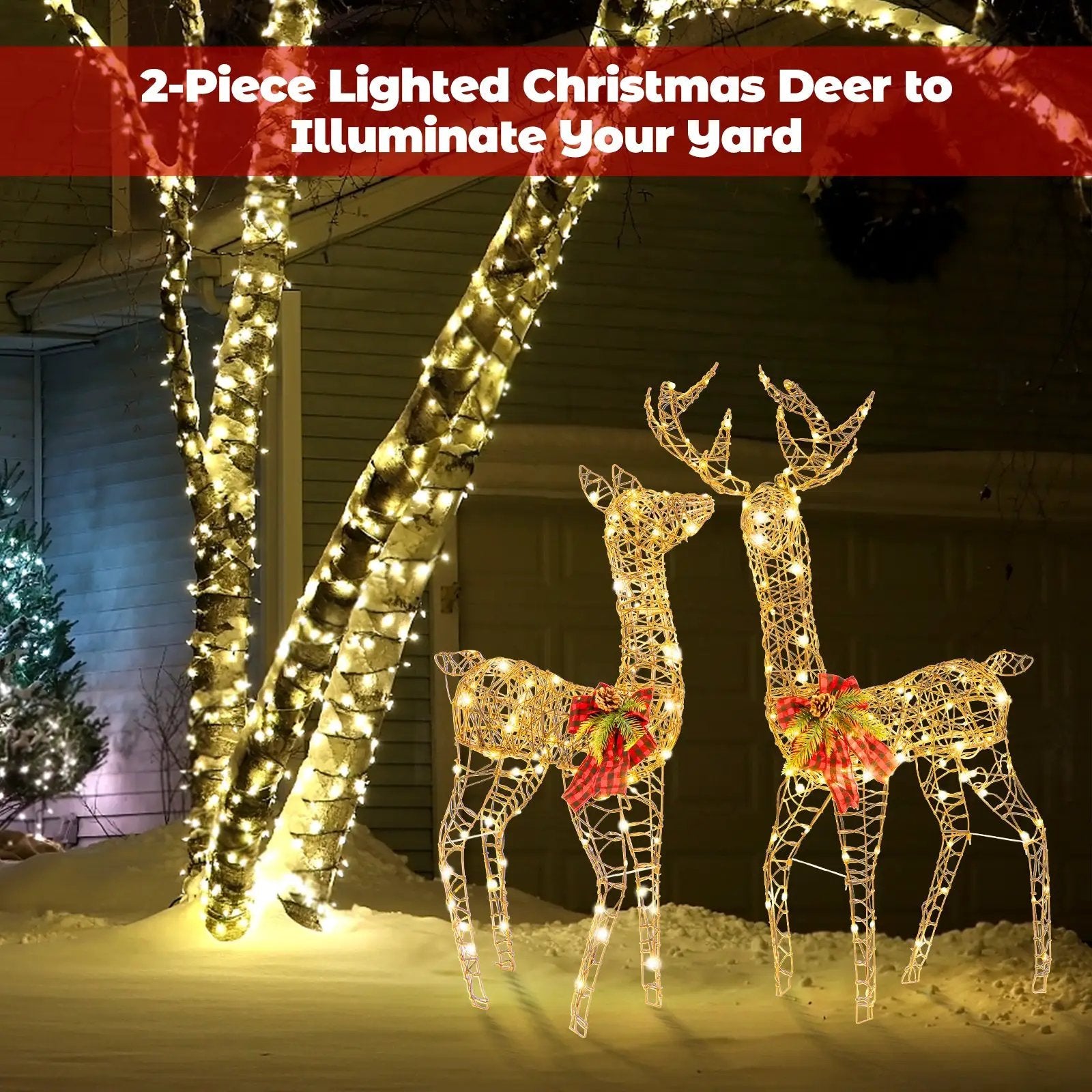 2 Pieces Lighted Reindeer Family with 200 LED Lights by DirectDeals