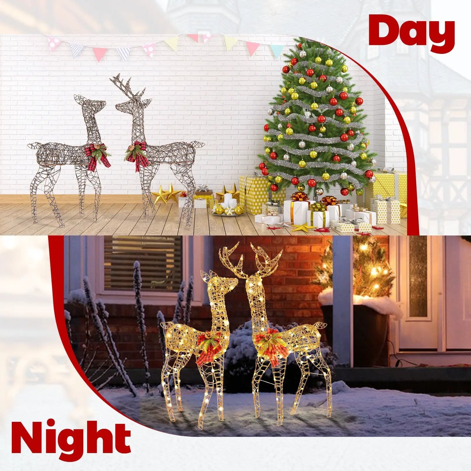 2 Pieces Lighted Reindeer Family with 200 LED Lights by DirectDeals