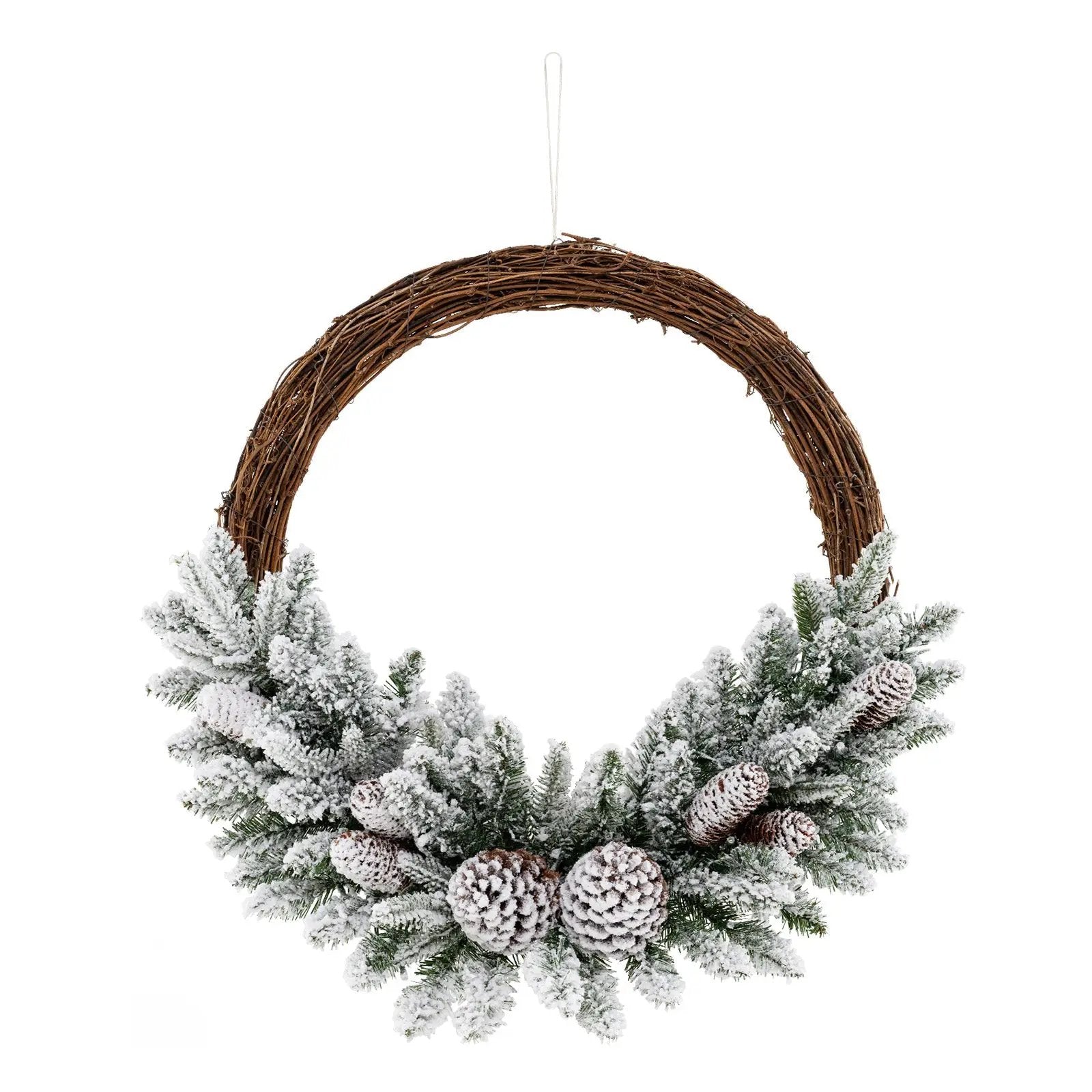 Pre-lit Snow Flocked Artificial Christmas Wreath with 8 Pine Cones and 35 LED Lights by DirectDeals