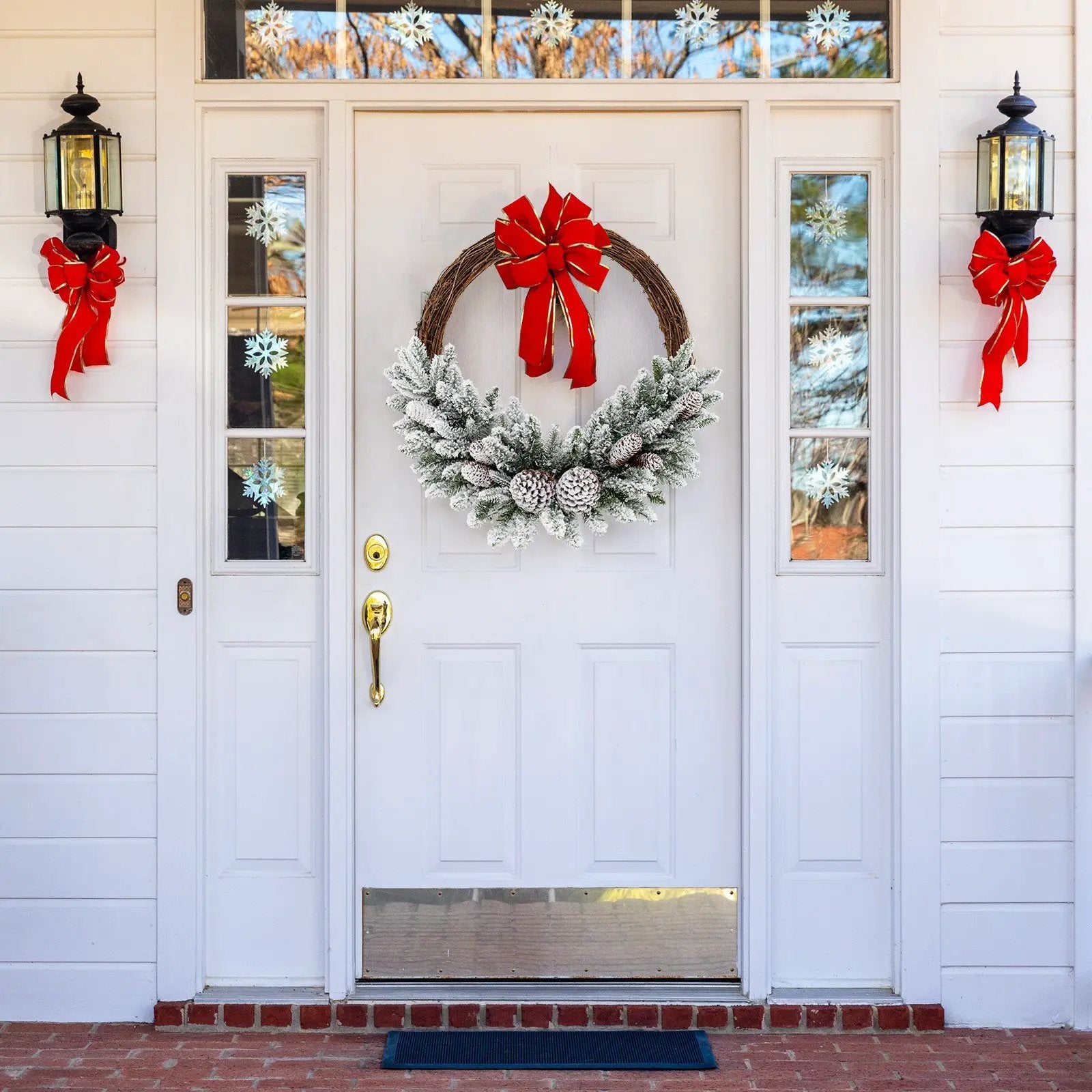 Pre-lit Snow Flocked Artificial Christmas Wreath with 8 Pine Cones and 35 LED Lights by DirectDeals