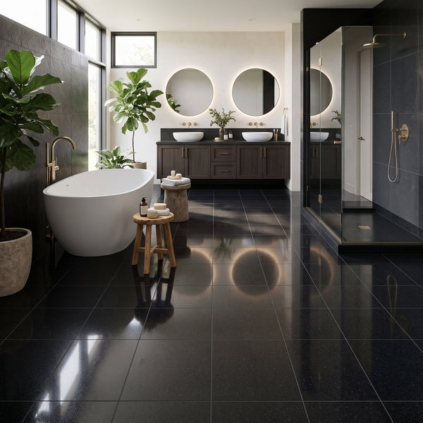 Premium Absolute Black Polished Granite Tiles 12x12