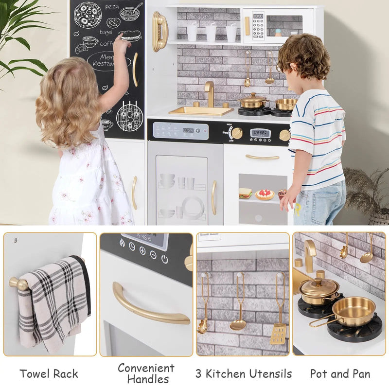Pretend Play Kitchen with Utensils for Kids Aged 3+-White by DirectDeals