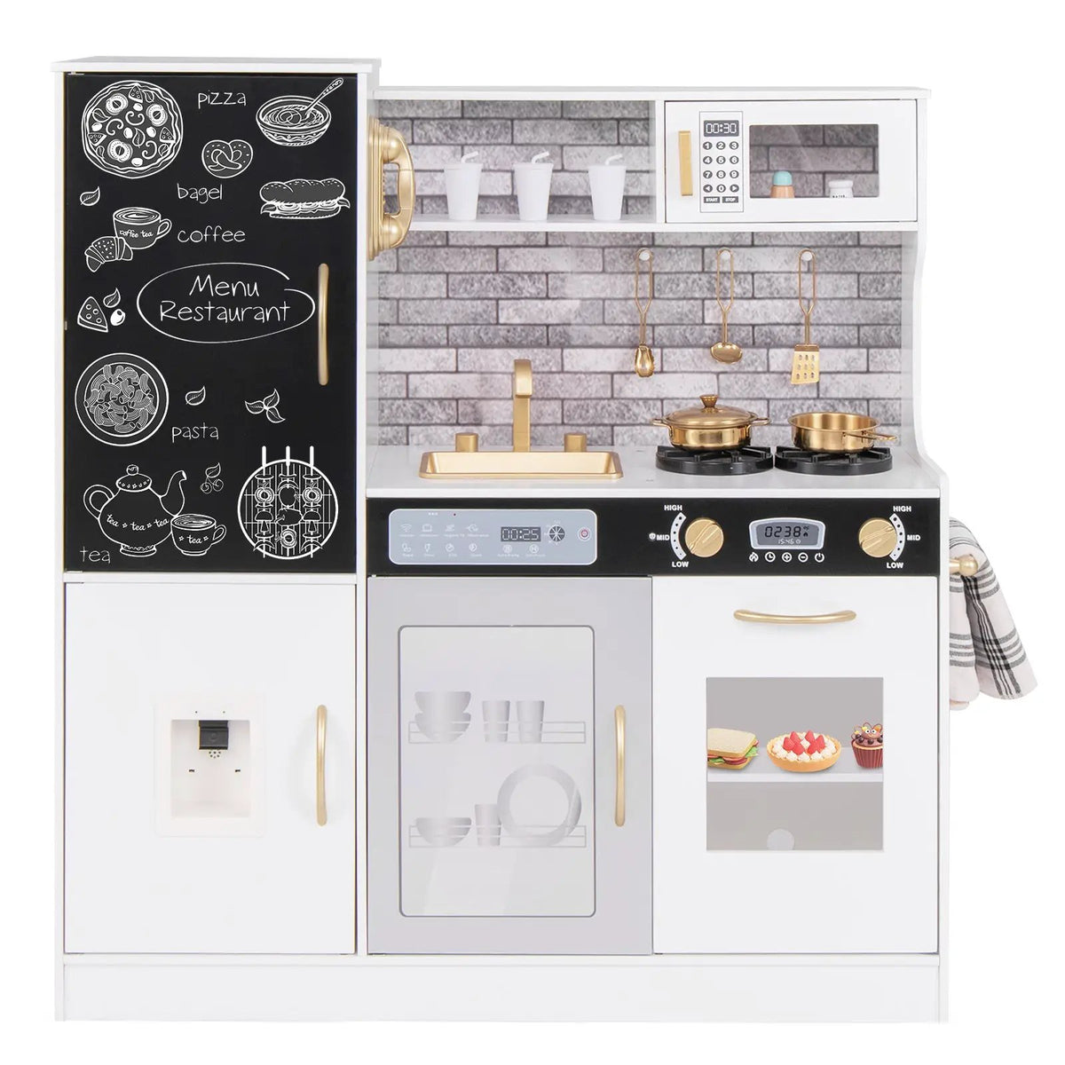 Pretend Play Kitchen with Utensils for Kids Aged 3+-White by DirectDeals