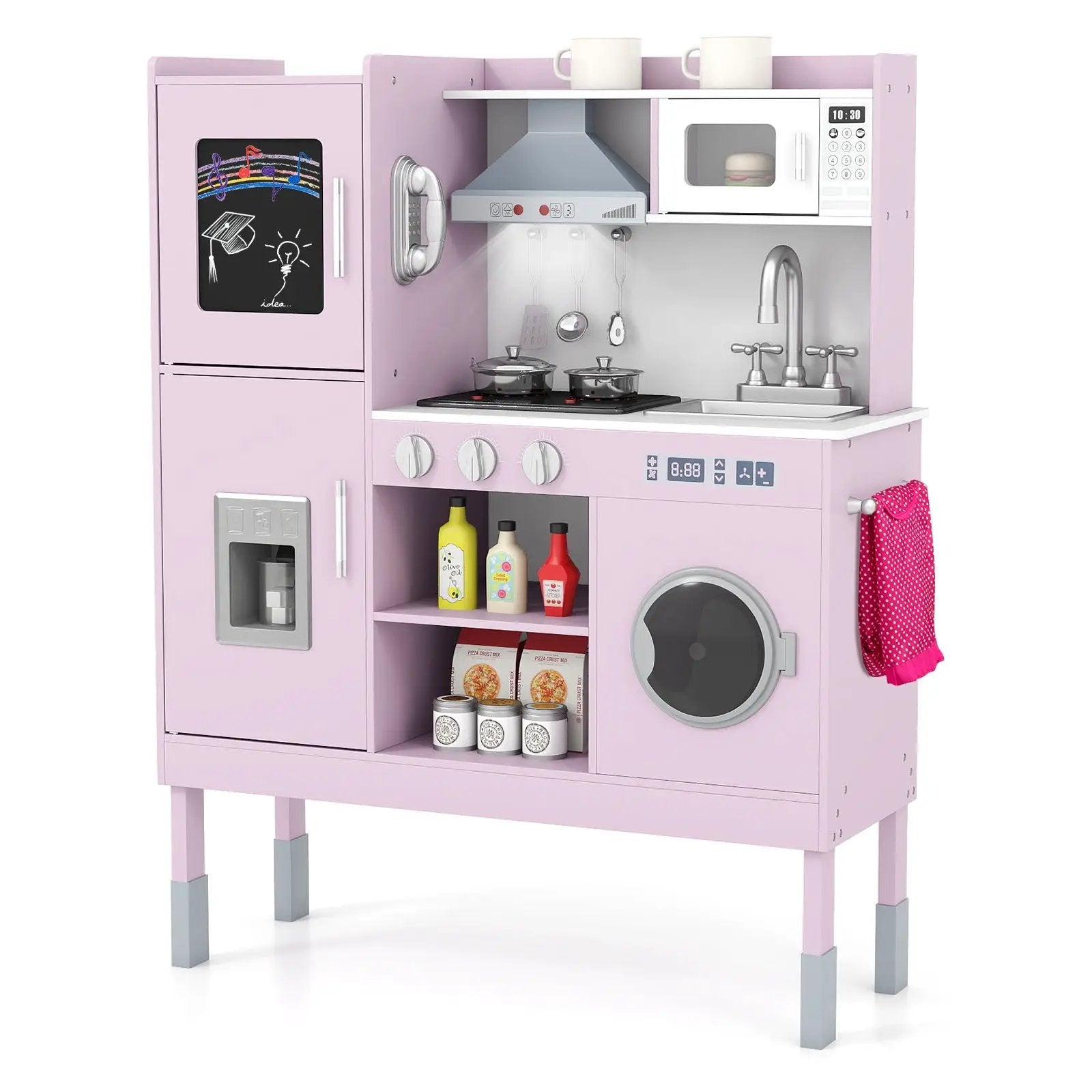 Pretend Play Kitchen Toy Kitchen Playset with Range Hood Ice Maker and Telephone by DirectDeals