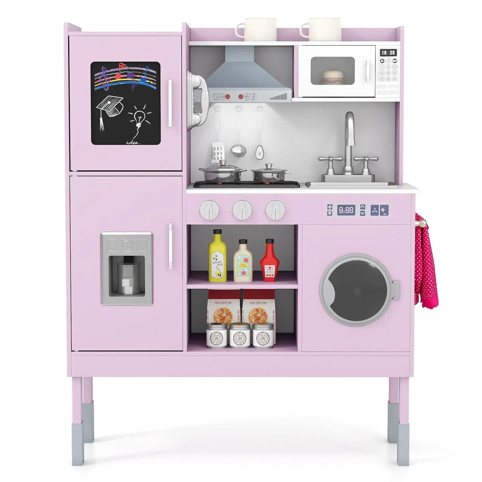 Pretend Play Kitchen Toy Kitchen Playset with Range Hood Ice Maker and Telephone by DirectDeals