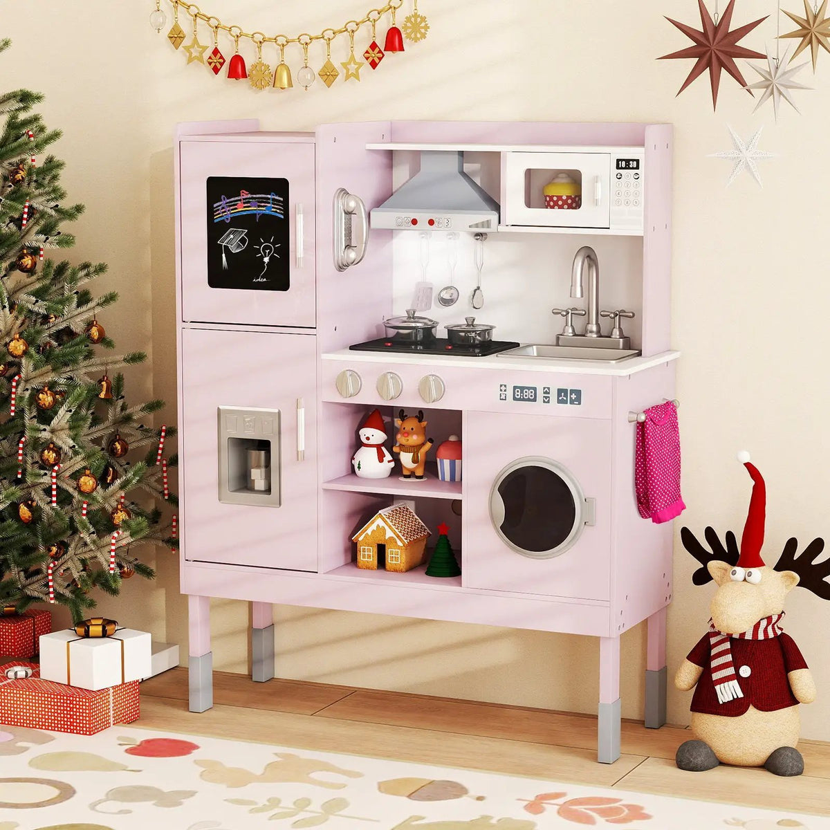 Pretend Play Kitchen Toy Kitchen Playset with Range Hood Ice Maker and Telephone by DirectDeals
