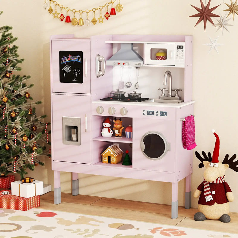 Pretend Play Kitchen Toy Kitchen Playset with Range Hood Ice Maker and Telephone by DirectDeals
