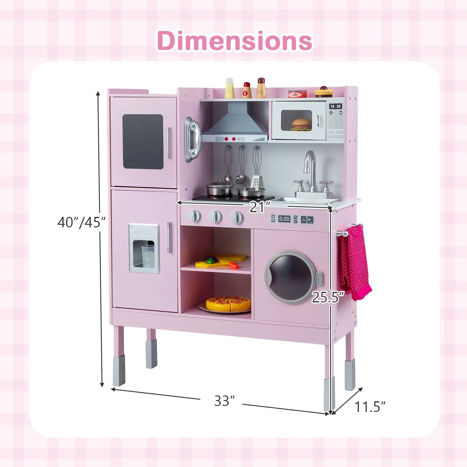 Pretend Play Kitchen Toy Kitchen Playset with Range Hood Ice Maker and Telephone by DirectDeals