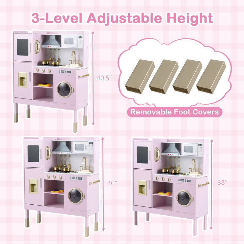 Pretend Play Kitchen Toy Kitchen Playset with Range Hood Ice Maker and Telephone by DirectDeals