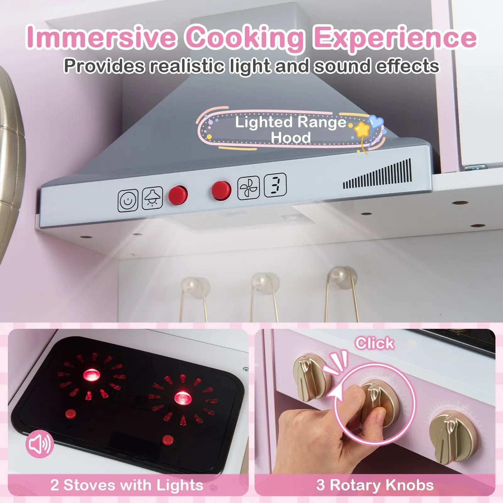 Pretend Play Kitchen Toy Kitchen Playset with Range Hood Ice Maker and Telephone by DirectDeals