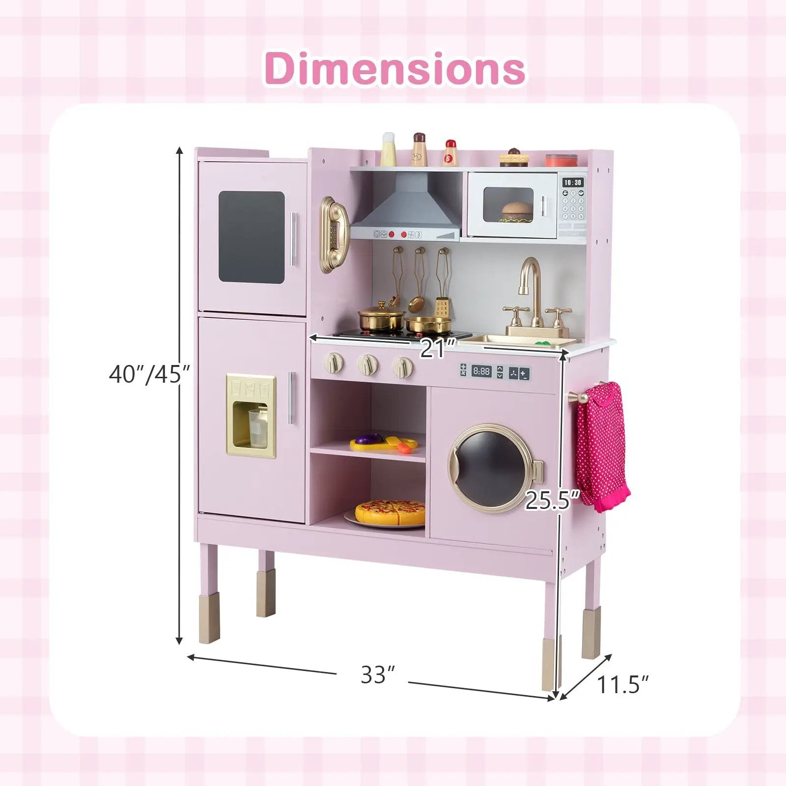 Pretend Play Kitchen Toy Kitchen Playset with Range Hood Ice Maker and Telephone by DirectDeals