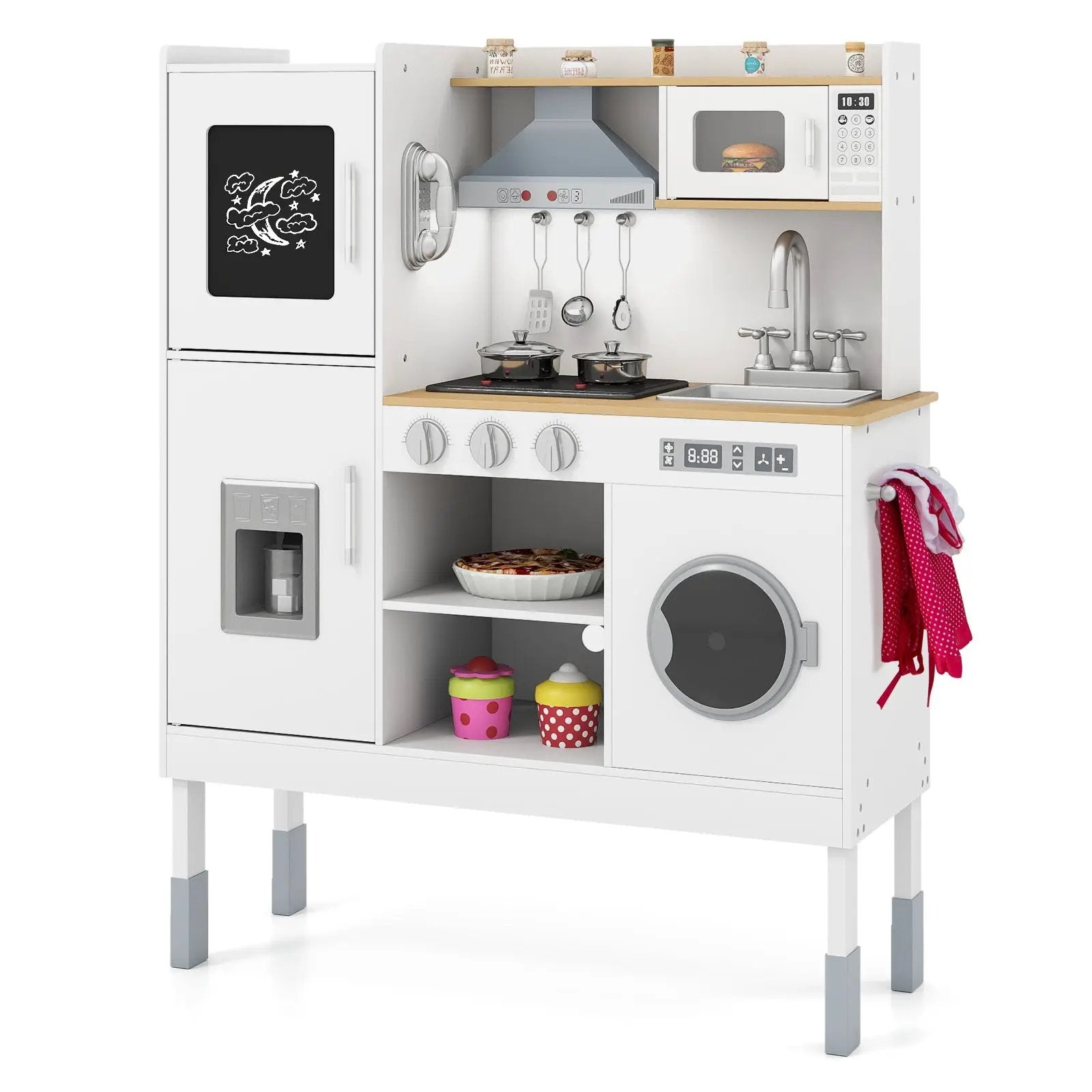 Pretend Play Kitchen Toy Kitchen Playset with Range Hood Ice Maker and Telephone by DirectDeals