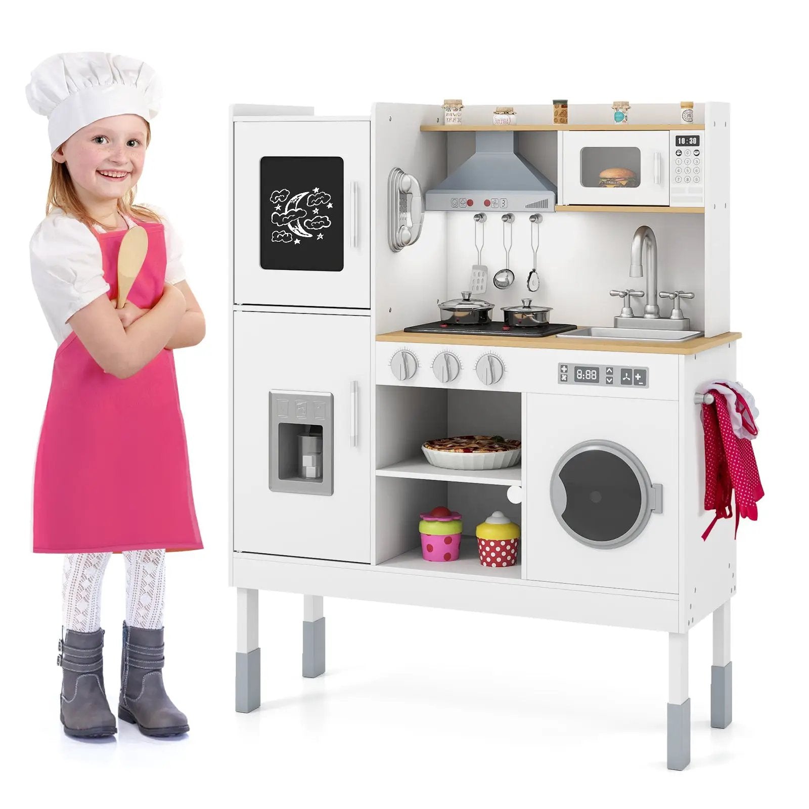 Pretend Play Kitchen Toy Kitchen Playset with Range Hood Ice Maker and Telephone by DirectDeals