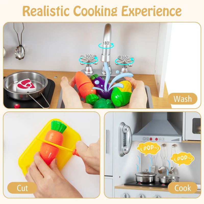 Pretend Play Kitchen Toy Kitchen Playset with Range Hood Ice Maker and Telephone by DirectDeals