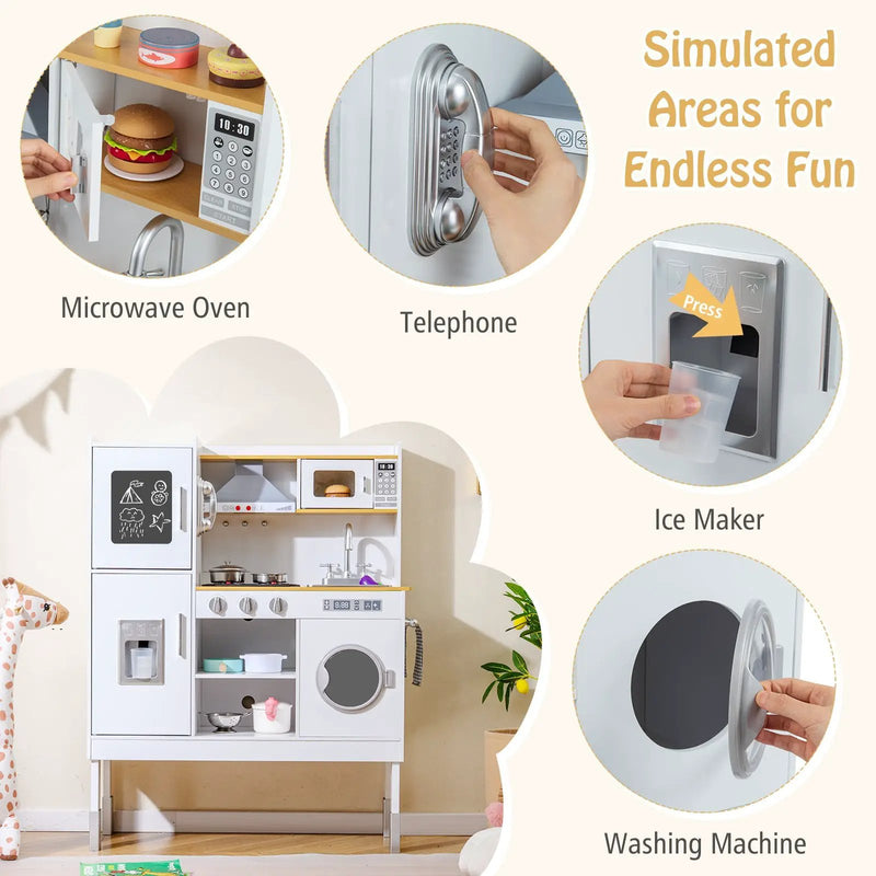 Pretend Play Kitchen Toy Kitchen Playset with Range Hood Ice Maker and Telephone by DirectDeals
