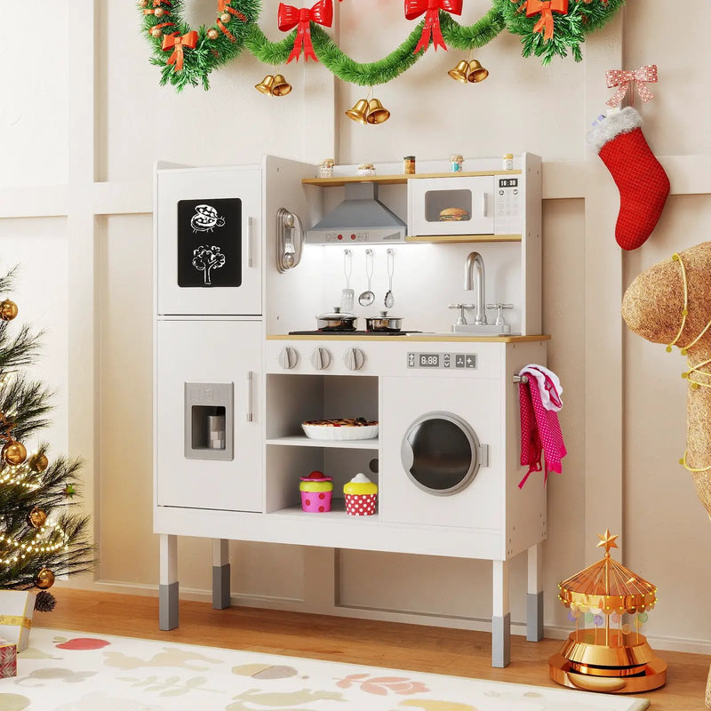 Pretend Play Kitchen Toy Kitchen Playset with Range Hood Ice Maker and Telephone by DirectDeals
