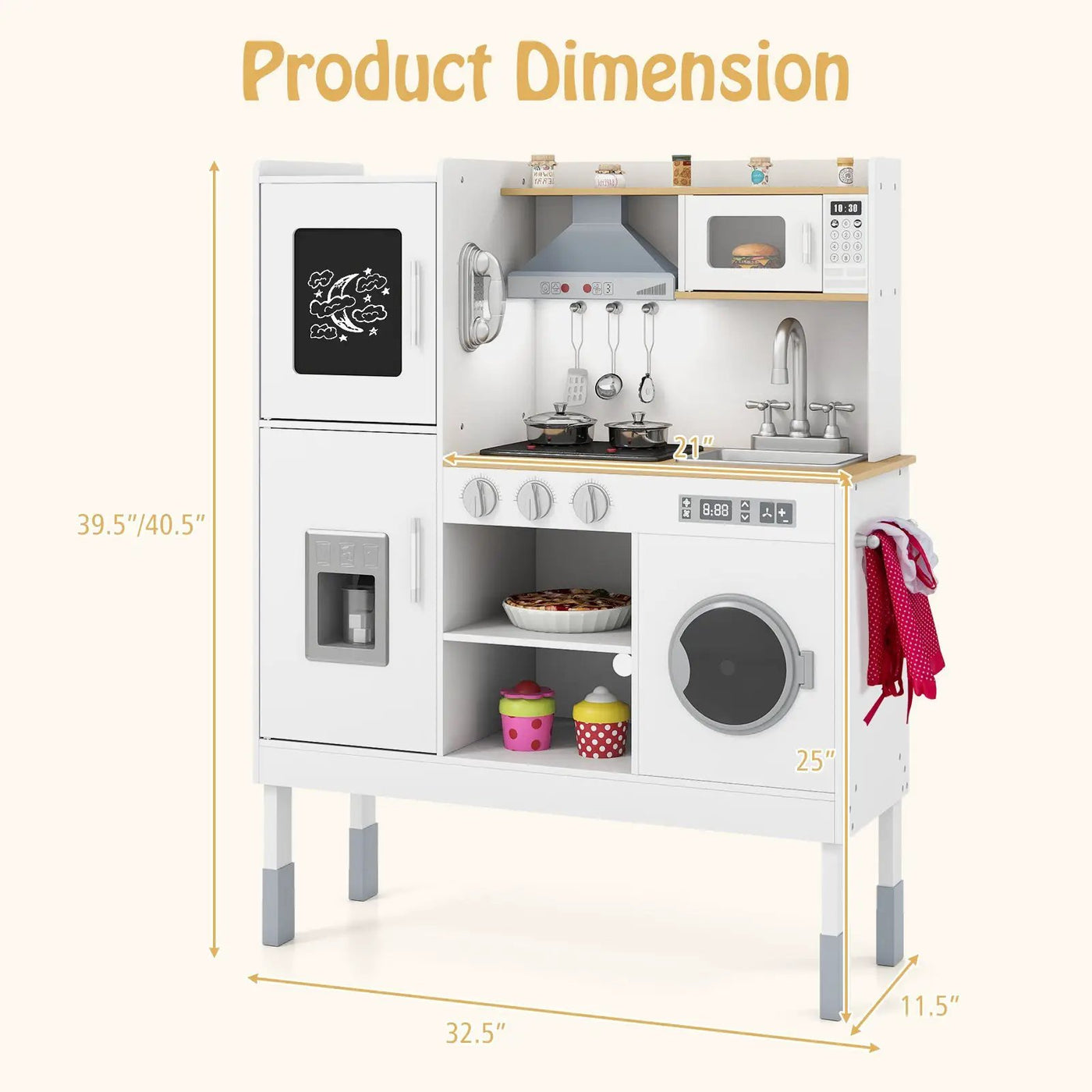 Pretend Play Kitchen Toy Kitchen Playset with Range Hood Ice Maker and Telephone by DirectDeals