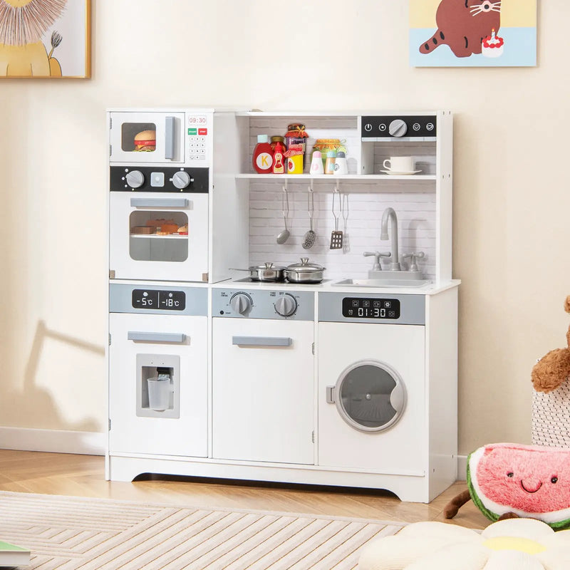 Pretend Play Kitchen Wooden Toy Set Kitchen Accessory Playset with Real Lights Sounds by DirectDeals