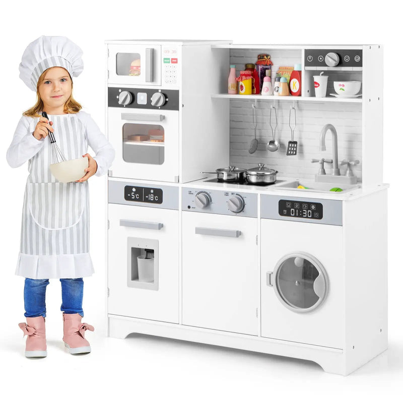 Pretend Play Kitchen Wooden Toy Set Kitchen Accessory Playset with Real Lights Sounds by DirectDeals