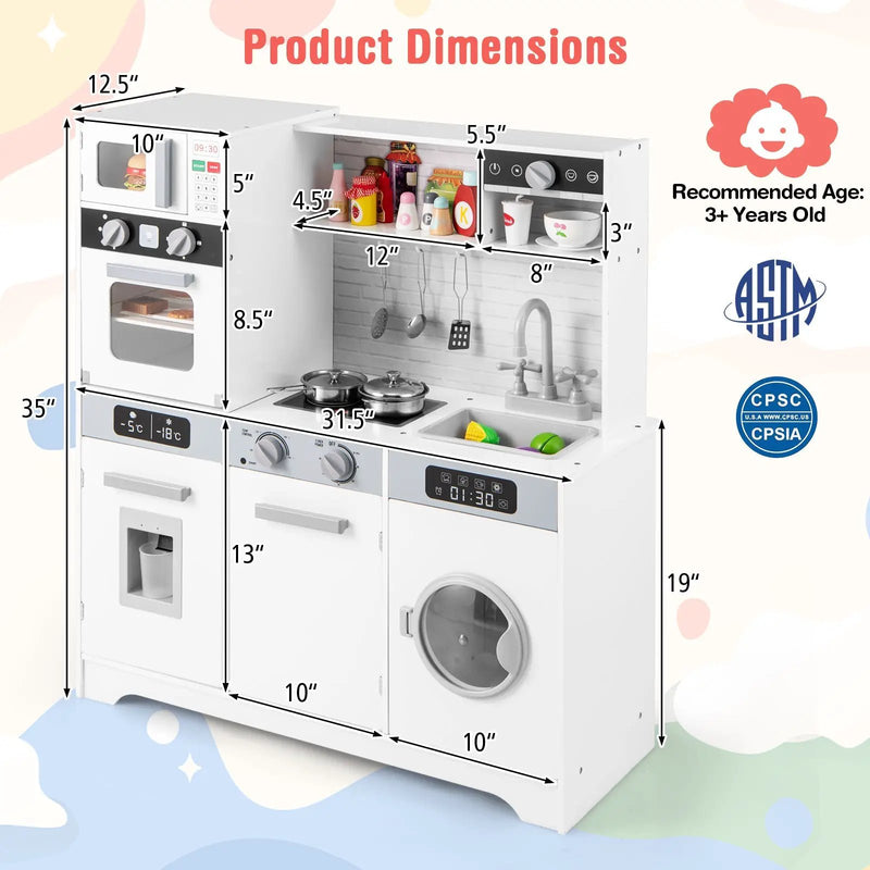 Pretend Play Kitchen Wooden Toy Set Kitchen Accessory Playset with Real Lights Sounds by DirectDeals