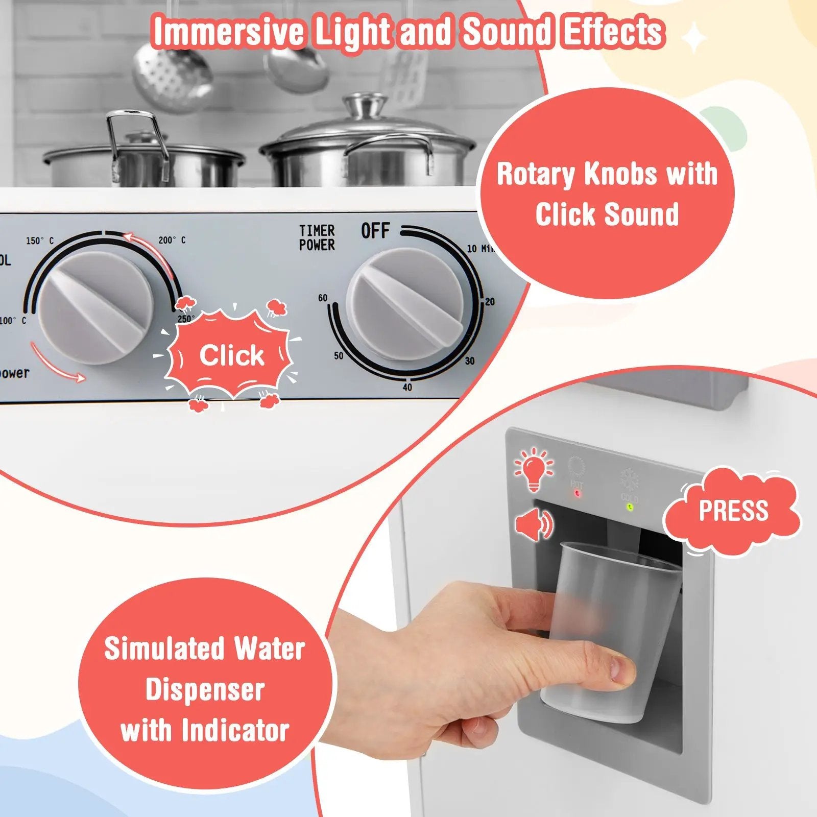 Pretend Play Kitchen Wooden Toy Set Kitchen Accessory Playset with Real Lights Sounds by DirectDeals