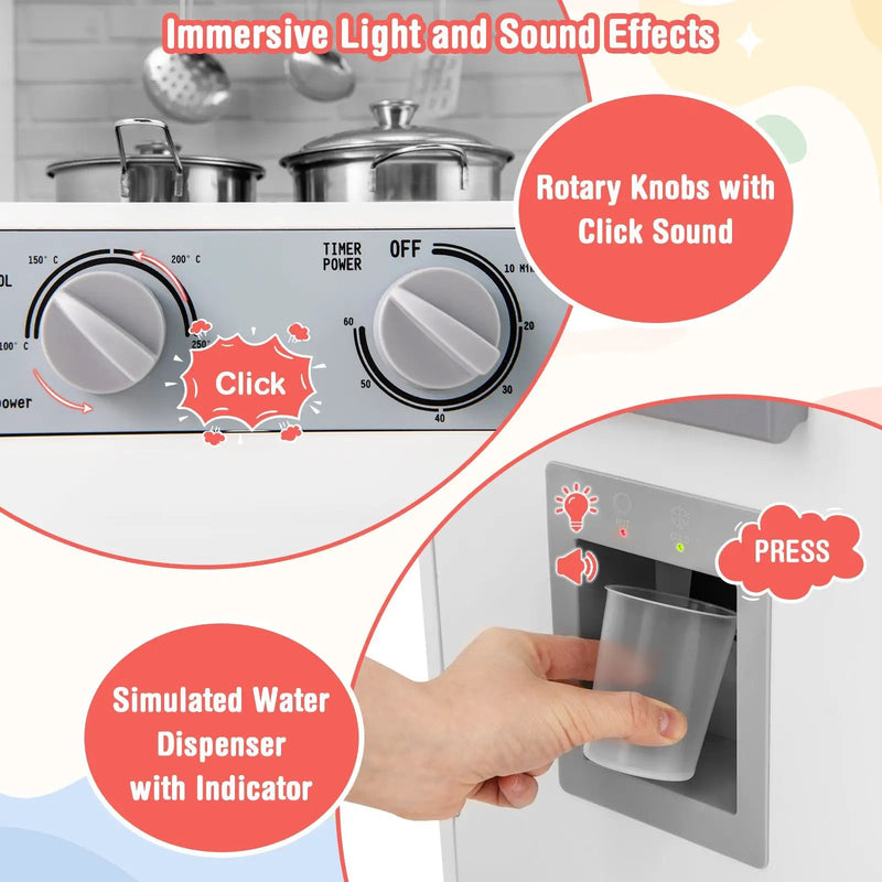 Pretend Play Kitchen Wooden Toy Set Kitchen Accessory Playset with Real Lights Sounds by DirectDeals