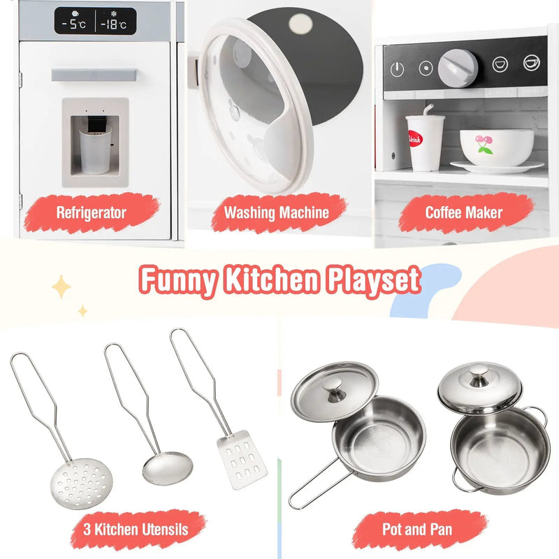 Pretend Play Kitchen Wooden Toy Set Kitchen Accessory Playset with Real Lights Sounds by DirectDeals