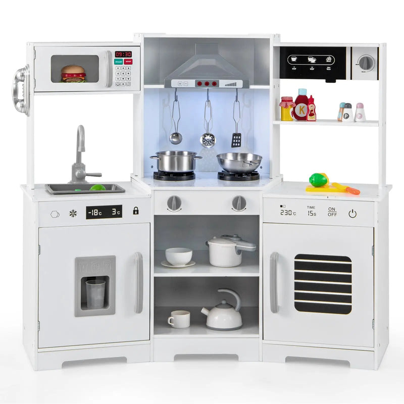 Pretend Play Kitchen Wooden Toy Set with Range Hood Real Sounds and Lights by DirectDeals