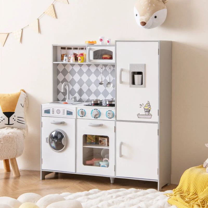 Pretend Play Kitchen for Kids Aged 3+ with Real Sounds and Lights-White by DirectDeals