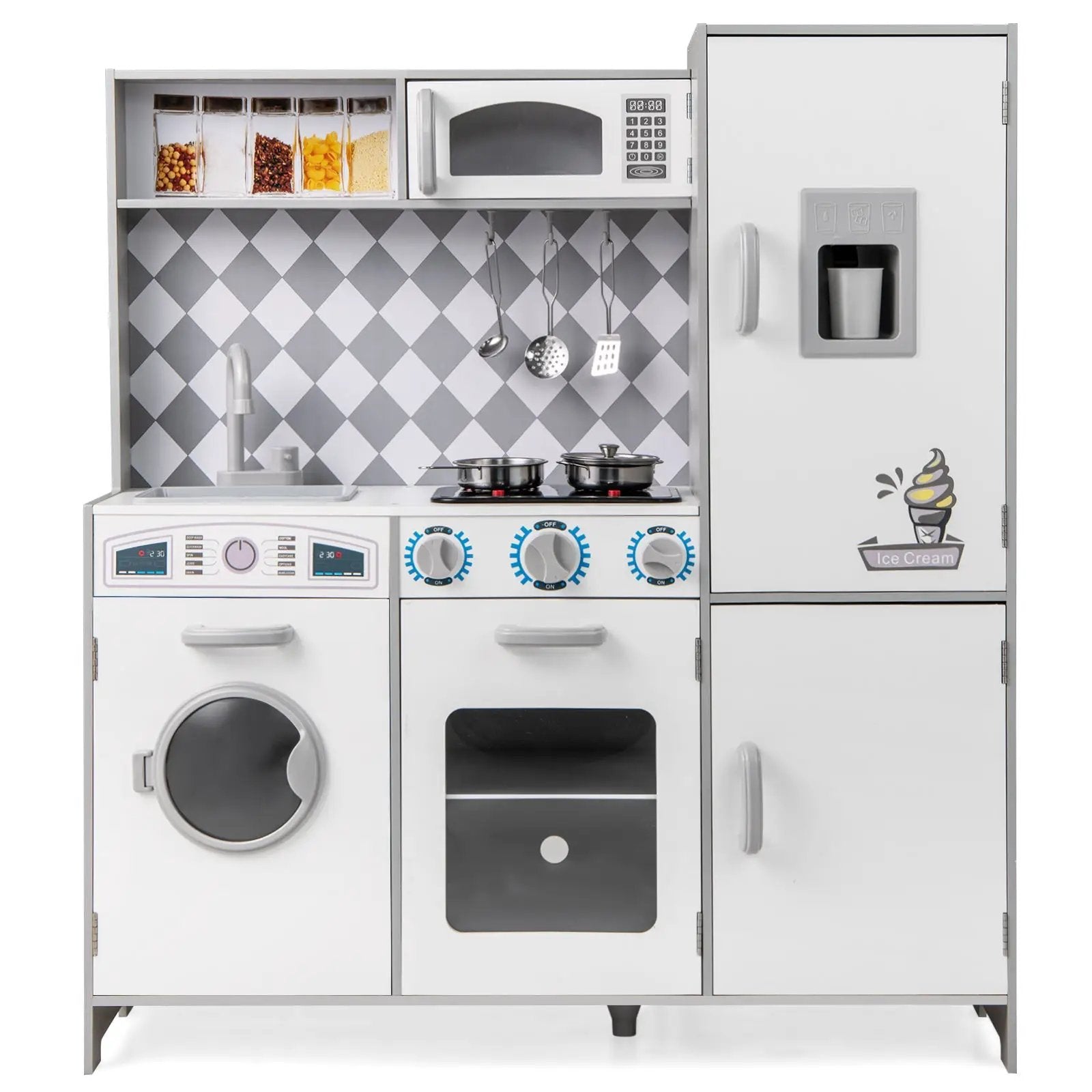 Pretend Play Kitchen for Kids Aged 3+ with Real Sounds and Lights-White by DirectDeals
