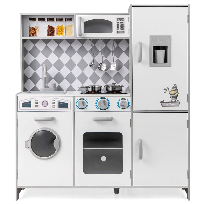Pretend Play Kitchen for Kids Aged 3+ with Real Sounds and Lights-White by DirectDeals