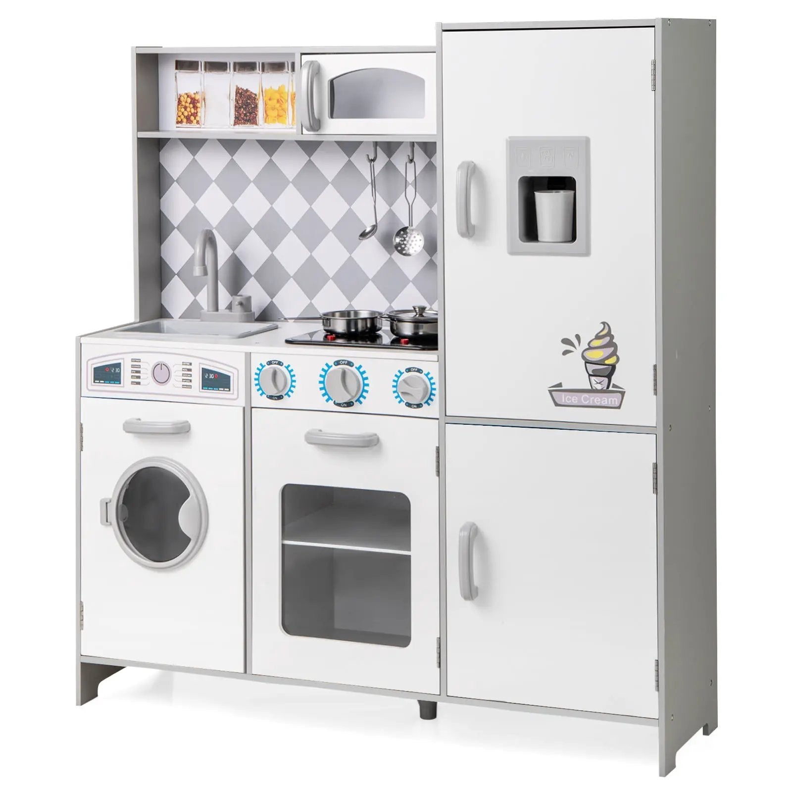 Pretend Play Kitchen for Kids Aged 3+ with Real Sounds and Lights-White by DirectDeals