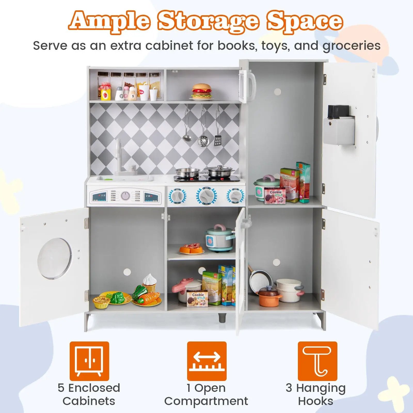Pretend Play Kitchen for Kids Aged 3+ with Real Sounds and Lights-White by DirectDeals