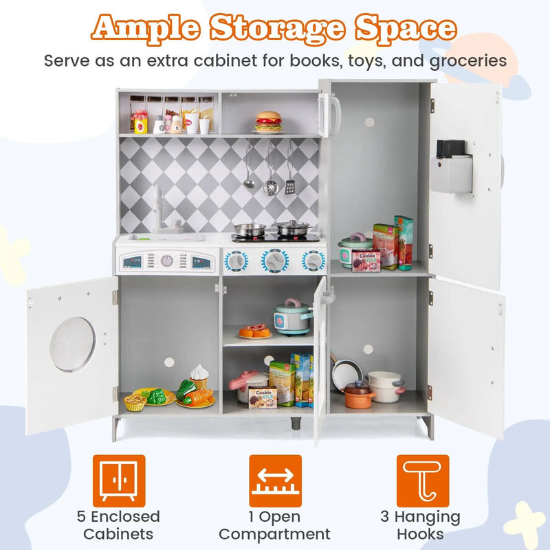 Pretend Play Kitchen for Kids Aged 3+ with Real Sounds and Lights-White by DirectDeals