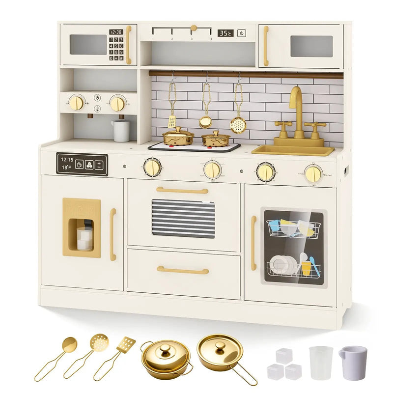 Pretend Toy Kitchen Set with Stoves and Water Dispenser-Beige by DirectDeals