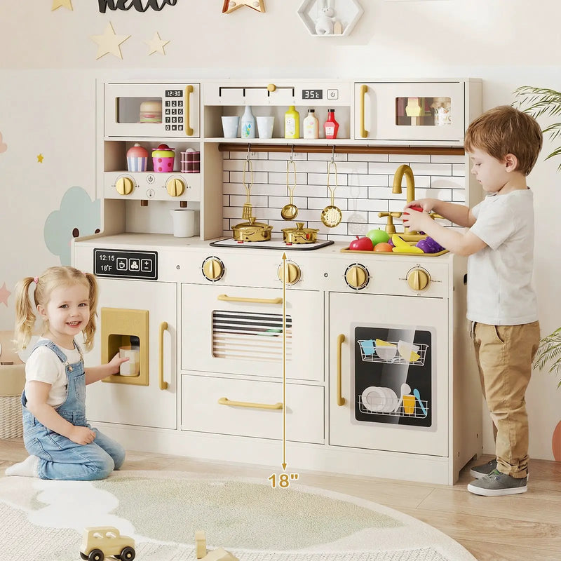 Pretend Toy Kitchen Set with Stoves and Water Dispenser-Beige by DirectDeals