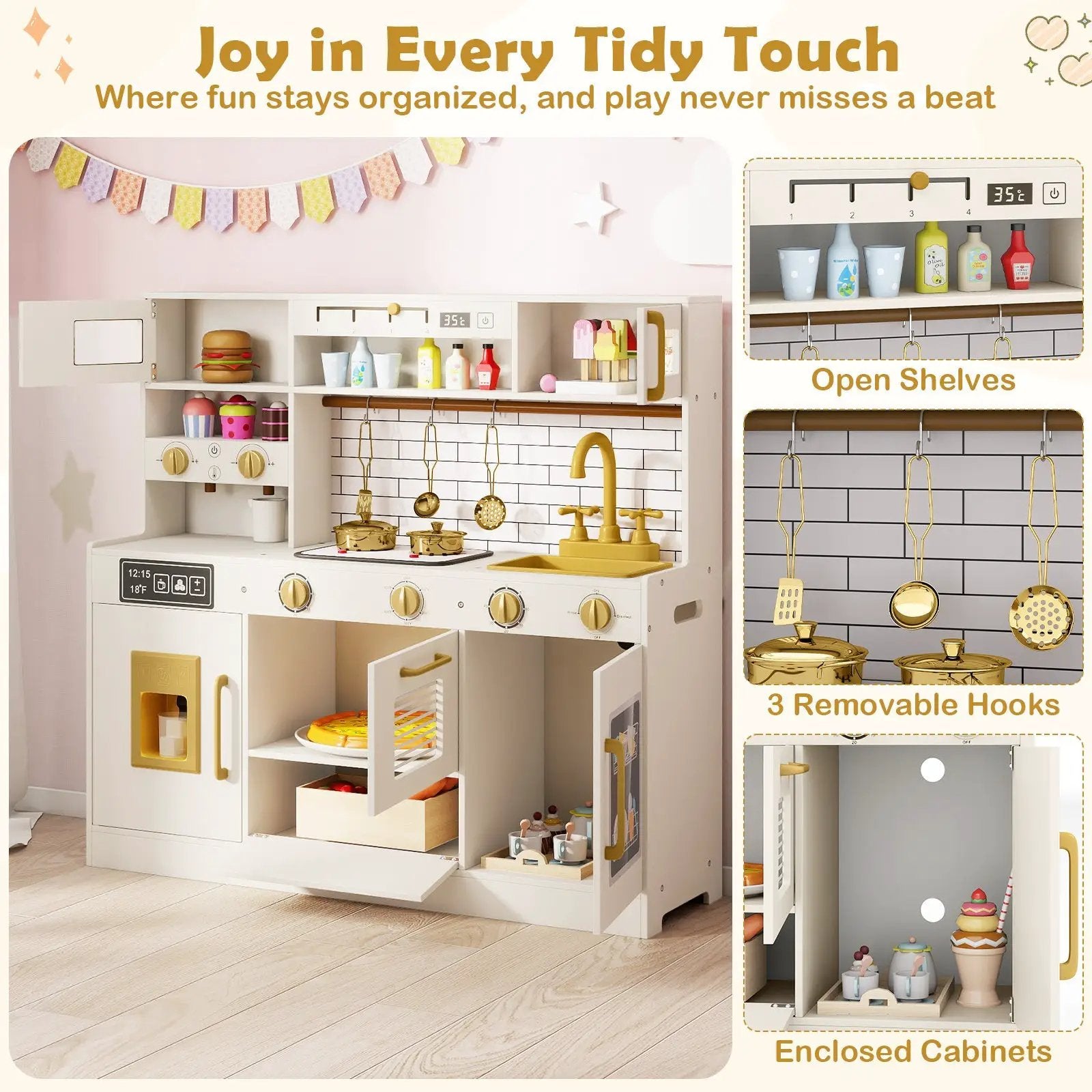 Pretend Toy Kitchen Set with Stoves and Water Dispenser-Beige by DirectDeals