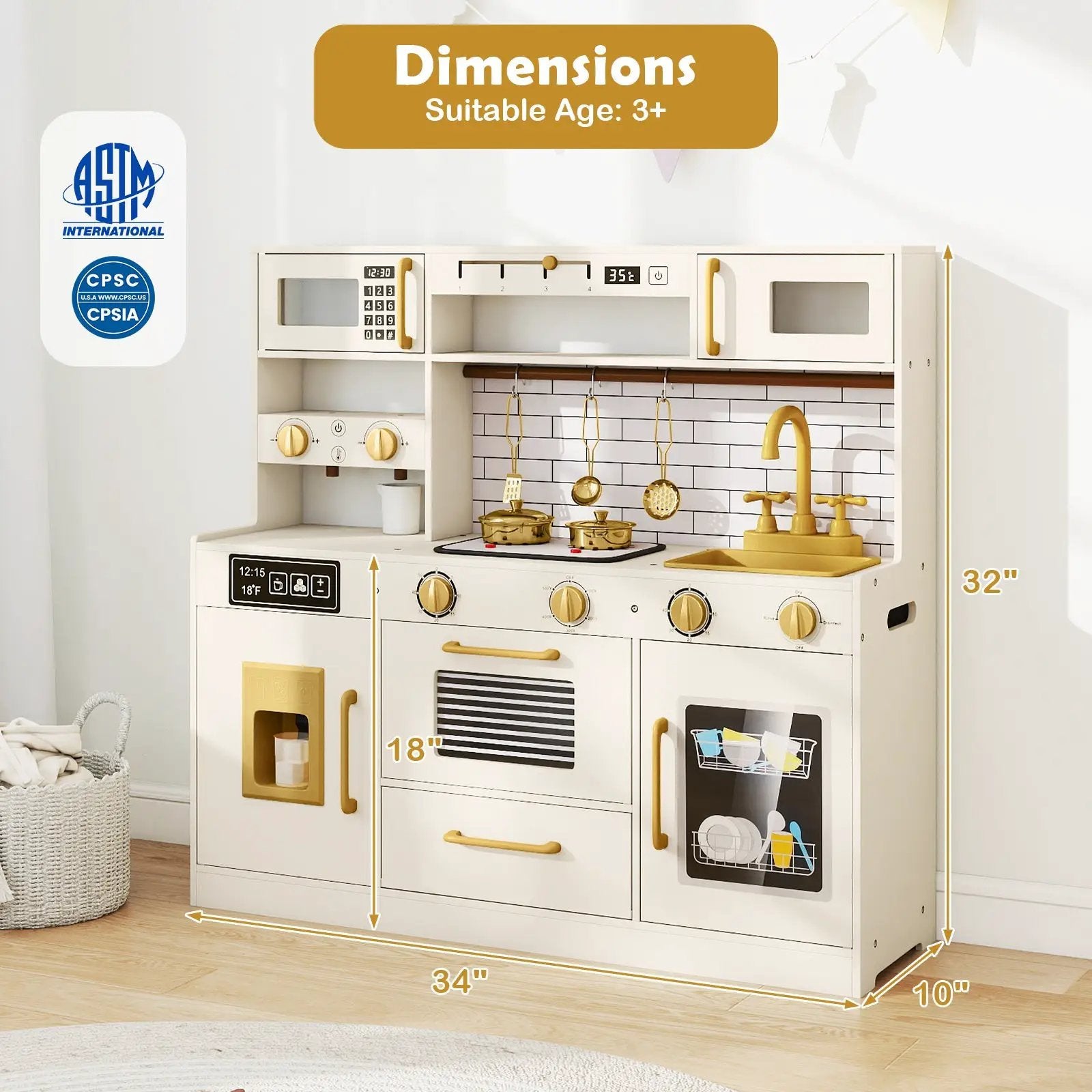 Pretend Toy Kitchen Set with Stoves and Water Dispenser-Beige by DirectDeals